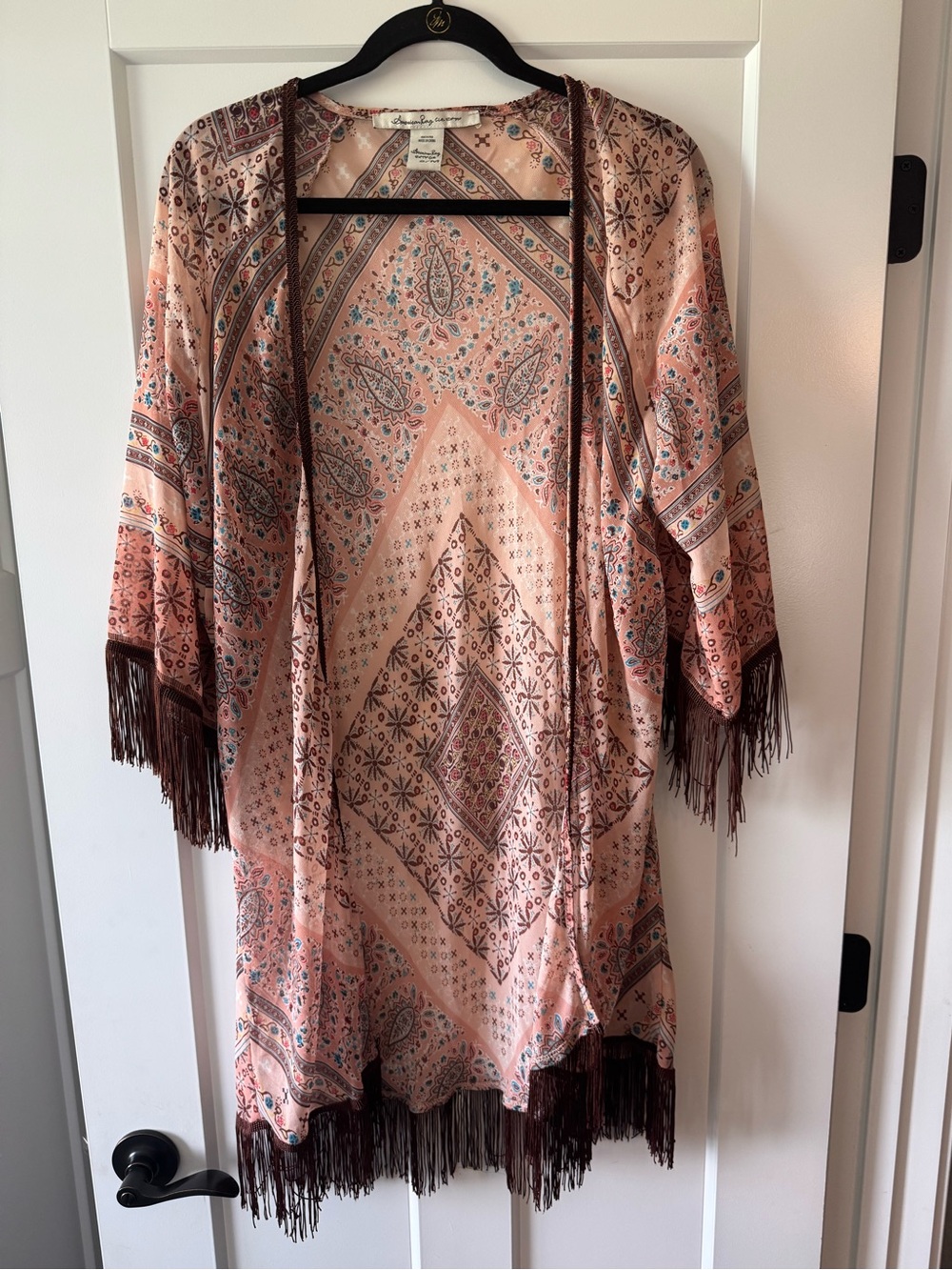 American Rag Peach Paisley Open-Front Kimono